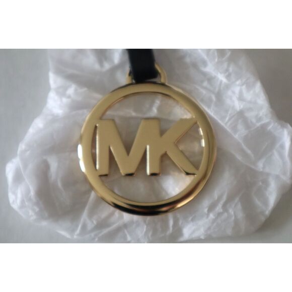 Michael Kors Black Leather Gold "MK" Logo Purse Tag/Fob - Picture 3 of 5